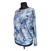 Wzorzysta bluzka Oversize z lejącego materiału - różowe listeczki